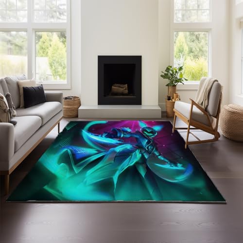 Paladins Blauer Teppich Im Vintage-Stil Mit Meliertem, Unscharfem Design, Kurzflorig, Waschbar Und rutschfest Fürs Schlafzimmer (Paladins 03,150x200 cm) von MeeTe