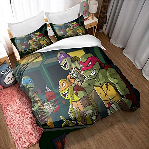 Teenage Mutant Ninja Turtles Bedskirt Set Aus Reiner Baumwolle, Verdicktes Bettlaken, Bettbezug, 3-teilige Bettwäsche (Schildkröten 02,135 x 200 cm) von MeeTe