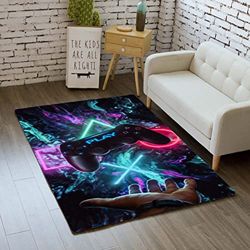 Teppich Schlafzimmer Modern Gamer 3D Controller Teppich rutschfeste Graffiti Spielkonsole Dekoration Teppich Blau Schwarz Lila Rosa Flanell Weiche Matten Für Teen von MeeTe