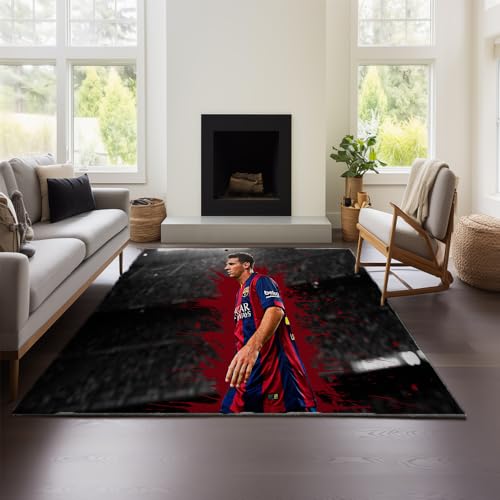 Verdickter Teppich Aus Kaschmirimitat Mit Lionel Messi-Motiv, Marokkanischer Wohn-/Schlafzimmer-Sofa-/Couchtisch-Decke, Ethno-Stil, Amerikanischer Landhaus-Retro-Stil (Messi 03,100x150 cm) von MeeTe
