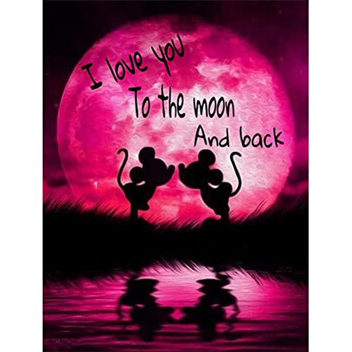 Diamant-Malerei-Set mit Werkzeug, Meecaa Mickey Maus Reflection I Love You To The Moon And Back DIY 5D Full Drill Kreuzstich Diamant Mosaik Kunst Handwerk 40 x 30 cm (Maus) von Meecaa