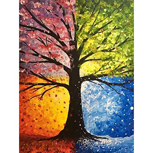 Diamond Painting Set Full Bilder Bunt Baum vier Jahreszeiten, Meecaa 5D Diamant Painting Diamant Malerei mit Zubehör 30x40cm (Baum) von Meecaa