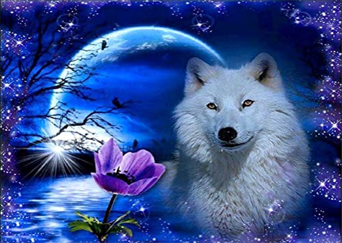 Meecaa Diamond Painting Set Full Bilder Tier Blume Mond Wolf, 5D Diamant Painting Diamant Malerei mit Zubehör 30x40cm (Wolf) von Meecaa