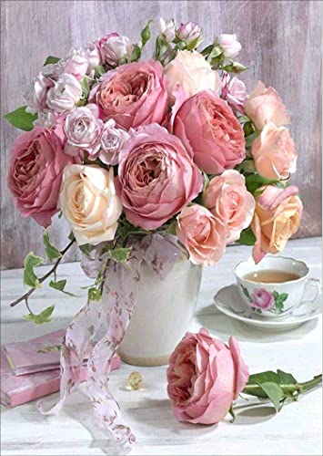 Meecaa Kreuzstich-Set, 11-fädig, geprägt, Blume, Rose, Kaffee, Stickset mit Zubehör, vorgedruckt (36 x 46 cm) (Blume) von Meecaa