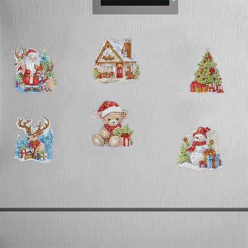Meecaa 6 Stück Hirsch Weihnachtsbaum Bär Kühlschrank Diamant Kunst Magnete Diamant Kunst Kit Diamant Malerei Aufkleber für Erwachsene DIY Home Decor (Hirsch) von Meecaa