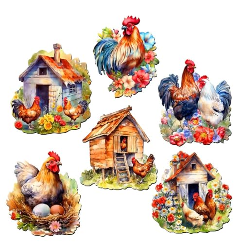 Meecaa 6 Stück Huhnhaus Tiere Kühlschrank Diamant Kunst Magnete Diamant Kunst Kit Diamant Malerei Aufkleber für Erwachsene DIY Home Decor (Huhn) von Meecaa