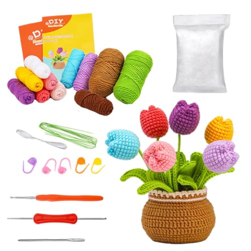 Meecaa Blumen Tulpe Häkelset für Anfänger Erwachsene und Profis DIY Häkelset Zubehör, Ideales kreatives DIY-Geschenk für Bastelliebhaber, inklusive Video-Tutorial, Anleitung (Blume) von Meecaa