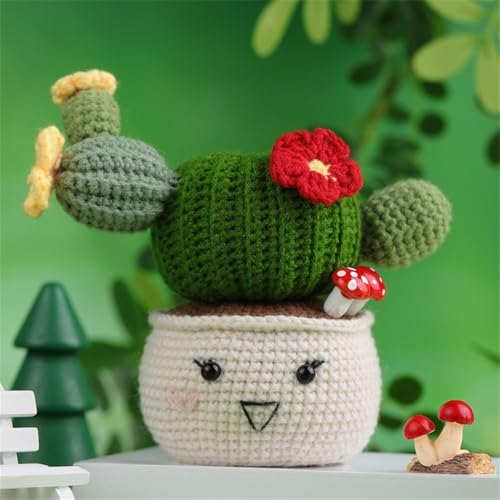 Meecaa Kaktuspflanzen-Blumen-Häkelset für Anfänger, Erwachsene und Profis, DIY Häkelset Zubehör, ideales kreatives DIY-Geschenk für Bastelliebhaber, inklusive Video-Tutorial, Anleitung (Kaktus 1) von Meecaa