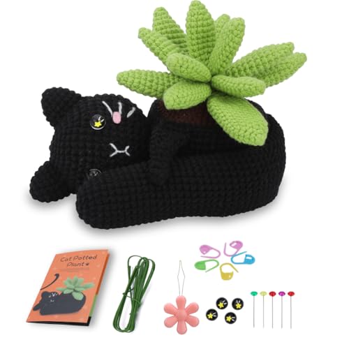 Meecaa Katze Tier Pflanze Häkelset für Anfänger Erwachsene und Profis DIY Häkelset Zubehör, Ideales kreatives DIY-Geschenk für Bastelliebhaber, inklusive Video-Tutorial, Anleitung (Katze) von Meecaa