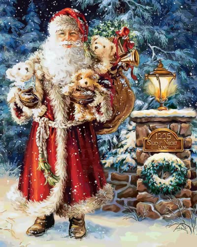 Meecaa Malen nach Zahlen, Weihnachtsmann-Hund, für Erwachsene, Anfänger, DIY-Ölgemälde, 40,6 x 50,8 cm (Weihnachtsmann 5, gerahmt) von Meecaa