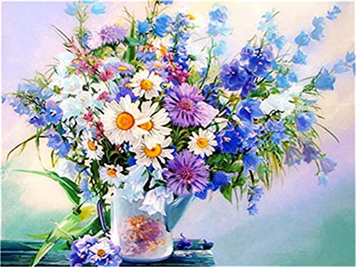 Meecaa Malen nach Zahlen Blumenvasen-Kit für Erwachsene Anfänger DIY Ölgemälde 40,6 x 50,8 cm (Blume 4, gerahmt) von Meecaa