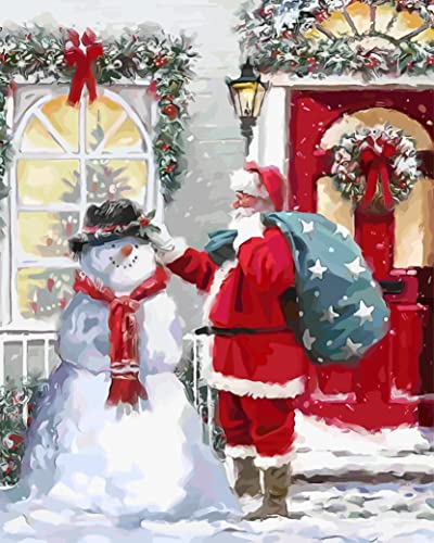 Meecaa Malen nach Zahlen Schneemann Weihnachtsmann Weihnachten Kit für Erwachsene Anfänger DIY Ölgemälde 40,6 x 50,8 cm (Schneemann, kein Rahmen) von Meecaa
