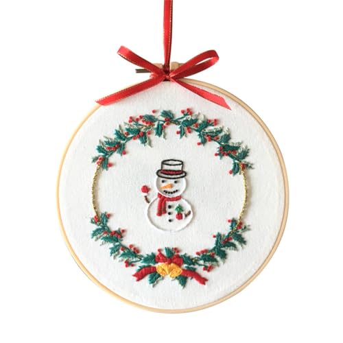 Meecaa Schneemann-Girlande-Stickset, Starter-Set, Handstickerei-Set, gemustertes Kreuzstich-Set für Anfänger und Erwachsene, mit Stickrahmen und Anleitung (Schneemann) von Meecaa