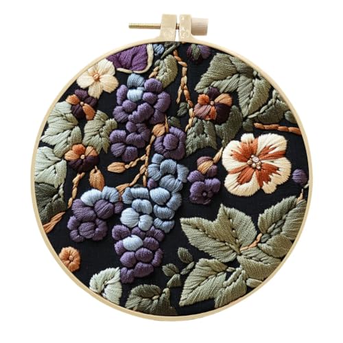 Meecaa Stickerei Kit Starter Set, Traubenfrucht Blumen Handstickerei Set, Muster gedruckt Kreuzstich Set für Anfänger Erwachsene, mit Stickrahmen und Anleitung (Grape 3) von Meecaa