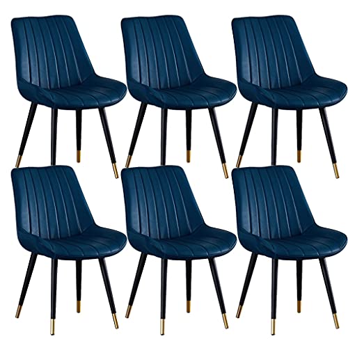 6er-Set Esszimmerstühle für die Küche mit PU-Kissen an der Rückenlehne, Moderne seitliche Metallbeine im Mid-Century-Stil das Wohnzimmer (blau, schwarzgoldene Füße) von Meedlopia
