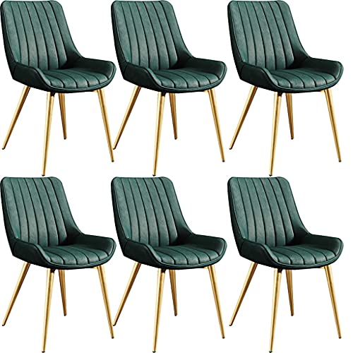 Küchen-Esszimmerstühle, 6er-Set, Moderne Wohnzimmerstühle mit weichem PU-Lederbezug, Sitzkissen und Metallbeinen, Küchen-Lounge-Thekenstühle (Grün, goldene Füße) von Meedlopia