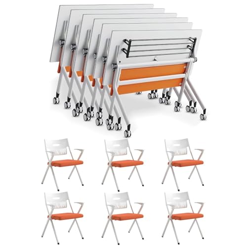 Meedlopia Banketttische Konferenztisch, 55,1" B x 23,6 T x 29,5 H Klappbare Konferenztische mit Stühlen, Flip-Top-Schulungs- und Besprechungsseminartisch für Büro-Konferenzraum-Klassenzimmer (6) von Meedlopia
