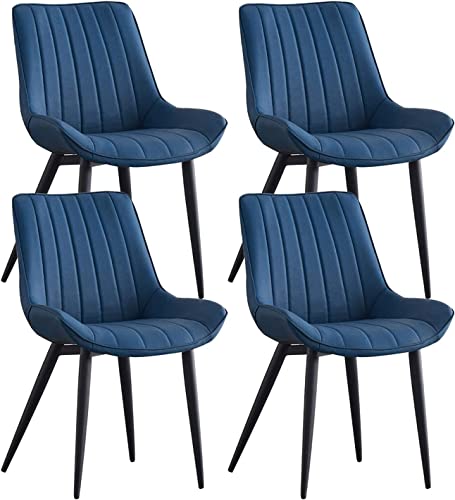 Meedlopia Esszimmerstuhl für die Küche aus PU-Leder, 4er-Set, ergonomische Rückenlehne, Seitenstühle, Cafés, Schwarze Beine, Freizeitstuhl (blau) von Meedlopia