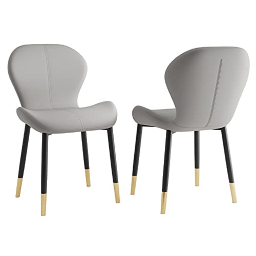 Meedlopia Freizeit-Akzentstühle für modernes Wohn- und Esszimmer, 2er-Set, die Küche mit ergonomischer Rückenlehne, Beine aus Karbonstahl (Farbe: Hellgrau, Größe: Schwarz-Gold-Bein) von Meedlopia