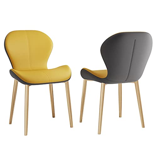 Meedlopia Freizeit-Moderne Akzentstühle für Wohn- und Esszimmer, 2er-Set, die Küche mit ergonomischer Rückenlehne, Beine aus Karbonstahl (Farbe: Kampfgelb, Größe: Goldenes Bein) von Meedlopia