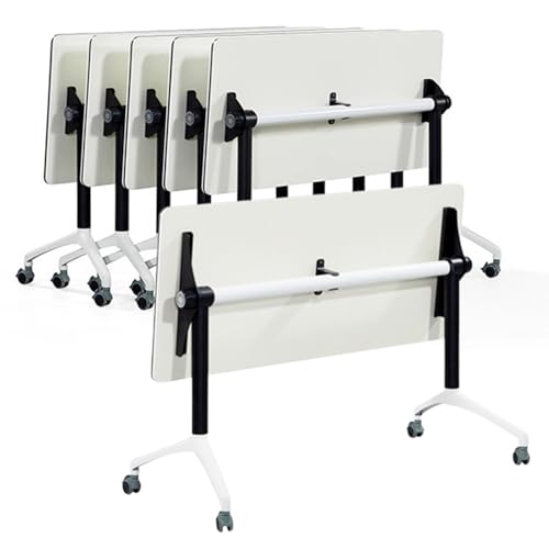 Meedlopia Klappbarer Konferenztisch mit Feststellrädern, mobiler Klapptisch mit Klappplatte für Schulungen, rechteckiger Spleiß-Seminar-Konferenzraumtisch, 6er-Set (55,1" x 19,6" x 29,5") von Meedlopia