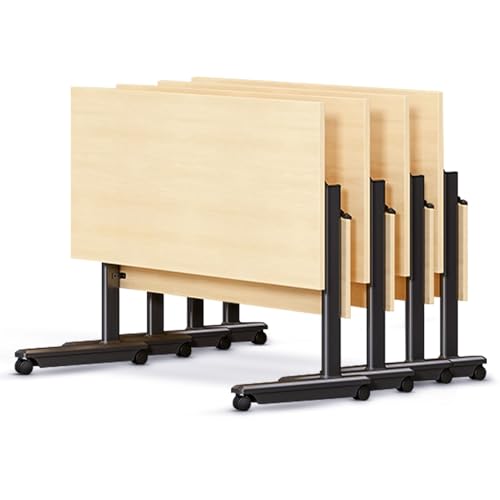 Meedlopia Klappbarer Konferenztisch mit Rädern, stapelbarer mobiler Besprechungstisch, Klapptisch mit Schallwand, einfach zu montierender Seminarraumtisch (4 Stück, 139,9 x 60,9 x 75,9 cm) von Meedlopia