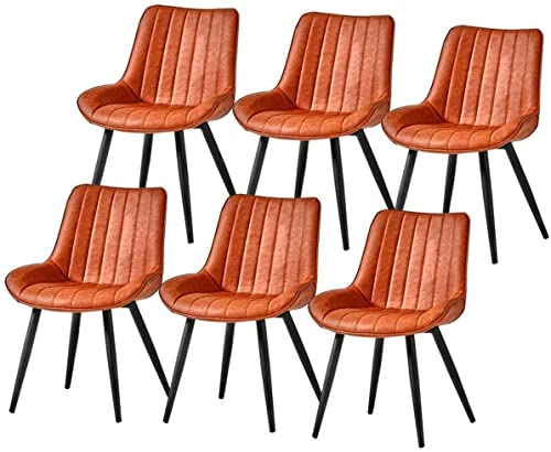 Meedlopia Küchenstuhl, Esszimmerstühle aus PU-Leder, 6er-Set, mit Rückenlehne und gepolsterter Sitzfläche, Metallbeinen, Lounge-Thekenstühle für das Wohnzimmer (Orange) von Meedlopia