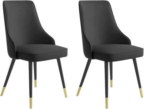 Meedlopia Küchenstuhl, Esszimmerstuhl, 2er-Set, wasserdichtes PU-Leder, Wohnzimmer-Lounge-Stühle mit Metallbeinen, Thekenstühle (schwarz) von Meedlopia