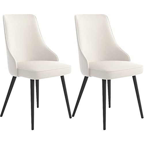 Meedlopia Küchenstuhl, Esszimmerstuhl, 2er-Set, wasserfeste PU-Lederseite mit Metallbeinen, Wohnzimmer-Lounge-Thekenstühle (weiß, Schwarze Füße) von Meedlopia
