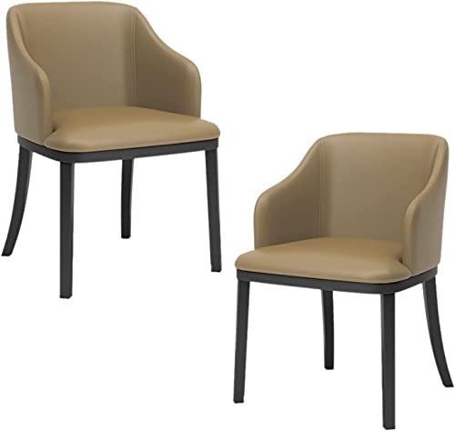 Meedlopia Küchenstuhl, Moderne Esszimmerstühle aus PU-Leder, 2er-Set, weicher Sitz, hohe Rückenlehne, gepolsterter Wohnzimmersessel, Schwarze Metallbeine, Lounge-Beistellstuhl (Khaki) von Meedlopia