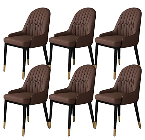 Meedlopia Küchenstuhl, Wohnzimmer-Esszimmerstuhl, 6er-Set, Moderne Stühle aus PU-Leder mit hoher Rückenlehne, gepolsterter weicher Sitzfläche, wasserdichte Seite Metallbeinen (braun) von Meedlopia