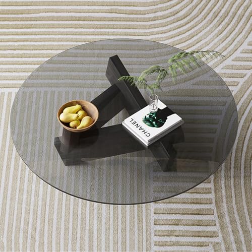 Meedlopia Minimalistischer Couchtisch aus Glas, Mid Century Couchtisch mit Massivholzsockel und Verdicktem Gehärtetem Glas für Wohnzimmer, Homeoffice von Meedlopia