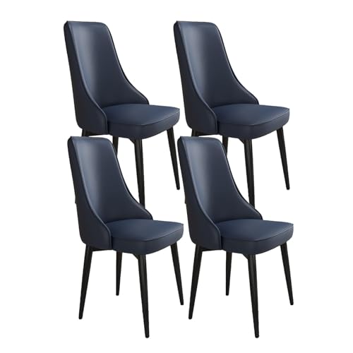 Meedlopia Moderne Esszimmer-/Küchenstühle, 4er-Set, Living Side, gepolstert mit weichem PU-Lederbezug, Sitzkissen und Metallbeinen (blau, Schwarze Füße) von Meedlopia