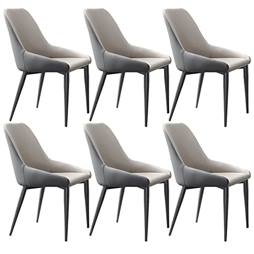 Meedlopia Moderne Esszimmer-/Küchenstühle, 6er-Set, gepolsterte Sitzfläche aus weichem Kunstleder und Beinen Karbonstahl (Beige + Grau) von Meedlopia