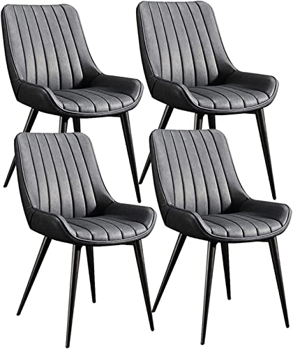 Meedlopia Moderne Küchen-/Esszimmerstühle, 4er-Set, Wohnzimmer-Beistellstühle mit weicher PU-Leder-Sitzpolsterung und Metallbeinen, Lounge-Thekenstühle (grau, Schwarze Füße) von Meedlopia