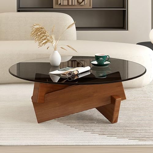 Meedlopia Moderner runder Couchtisch aus Glas, 31,5-Zoll-Couchtisch aus Holz für das Wohnzimmer Moderner Mode-Circle-Center-Cocktailtisch mit Platte aus gehärtetem Glas von Meedlopia