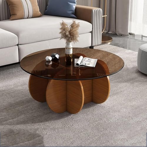 Meedlopia Moderner runder Couchtisch aus Glas, 31,5-Zoll-Couchtisch aus Holz für das Wohnzimmer Moderner Mode-Circle-Center-Cocktailtisch mit Platte aus gehärtetem Glas von Meedlopia