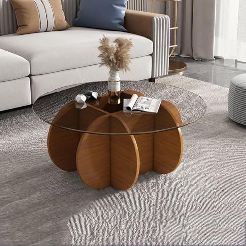 Meedlopia Moderner runder Couchtisch aus Glas, 31,5-Zoll-Couchtisch aus Holz für das Wohnzimmer Moderner Mode-Circle-Center-Cocktailtisch mit Platte aus gehärtetem Glas von Meedlopia