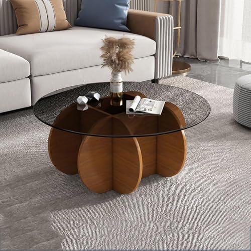 Meedlopia Moderner runder Couchtisch aus Glas, 31,5-Zoll-Couchtisch aus Holz für das Wohnzimmer Moderner Mode-Circle-Center-Cocktailtisch mit Platte aus gehärtetem Glas von Meedlopia