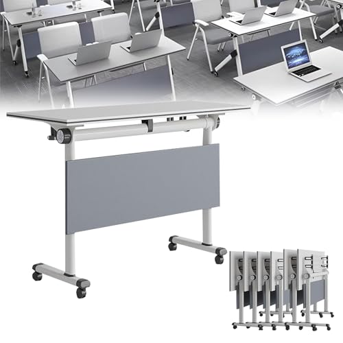 Meedlopia Moderner weißer Konferenztisch mit Rollen, quadratischer Konferenzraum-Schreibtisch für Mobile Computerseminare von Meedlopia