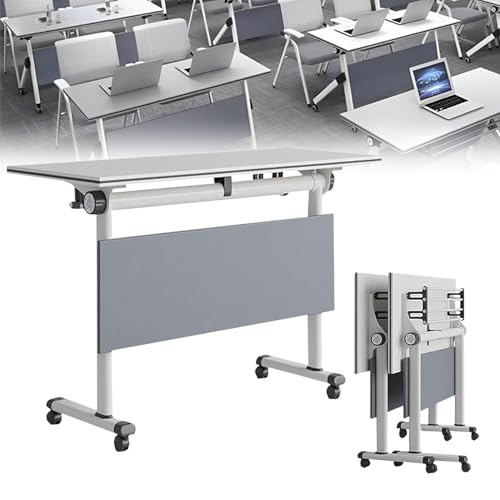 Meedlopia Moderner weißer quadratischer Konferenztisch mit Rollfunktion für einen beweglichen Computertisch im Sitzungssaal oder Seminarraum von Meedlopia