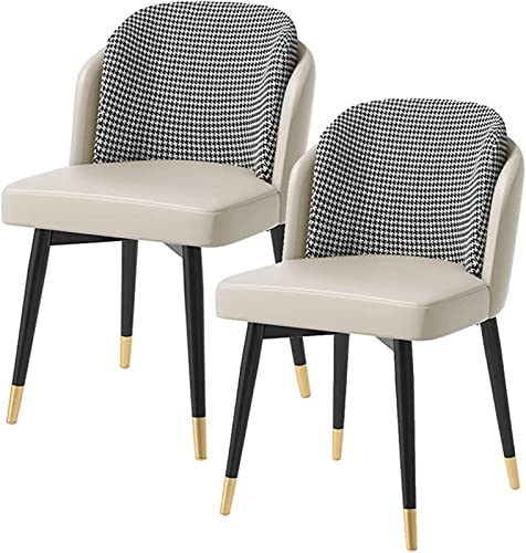 Meedlopia Modernes Esszimmerstuhl-Set aus PU-Leder, 2er-Set mit gepolsterter Sitzfläche, gepolsterte Lounge-Stühle, Metallbeine, Küchenthekenstuhl (Cremeweiß) von Meedlopia