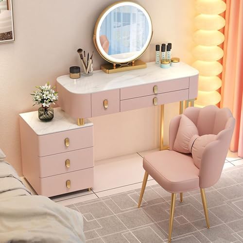 Meedlopia Schminktisch mit Beleuchtung, Vanity Set with 6 Drawers & 3-Color LED Adjustable 360°Rotating Mirror, Luxury Dressing Table with Adjustable Cabinet and Chair for Bedroom Women, Girls von Meedlopia