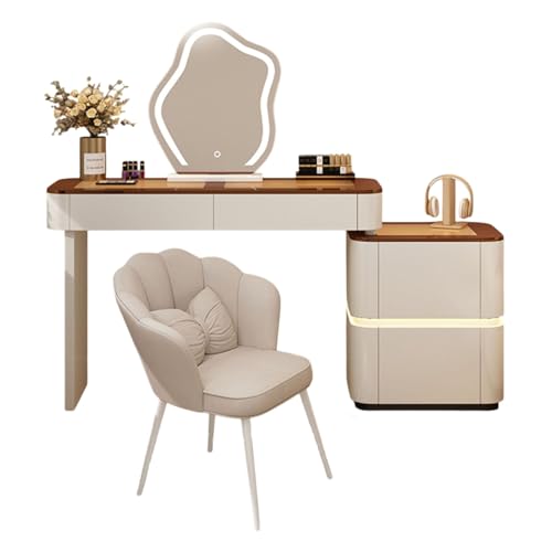 Meedlopia Schminktisch mit LED Spiegel und Schubladen, 3 Farben Mit Einstellbarer Helligkeit, Kosmetiktisch mit Schubladen und Gepolsterten Stühlen für Damen und Mädchen, Flexible Montage Meedlopia Schminktisch mit LED Spiegel und Schubladen, 3 Farben Mit Einstellbarer Helligkeit, Kosmetiktisch mit Schubladen und Gepolsterten Stühlen für Damen und Mädchen, Flexible Montage von Meedlopia