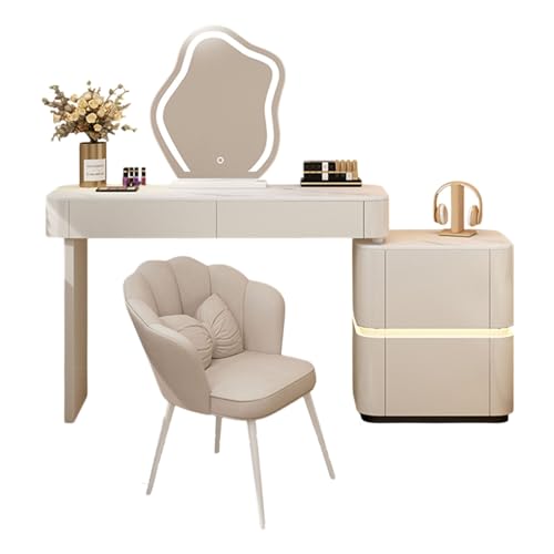Meedlopia Schminktisch mit LED Spiegel und Schubladen, 3 Farben Mit Einstellbarer Helligkeit, Kosmetiktisch mit Schubladen und Gepolsterten Stühlen für Damen und Mädchen, Flexible Montage Meedlopia Schminktisch mit LED Spiegel und Schubladen, 3 Farben Mit Einstellbarer Helligkeit, Kosmetiktisch mit Schubladen und Gepolsterten Stühlen für Damen und Mädchen, Flexible Montage von Meedlopia