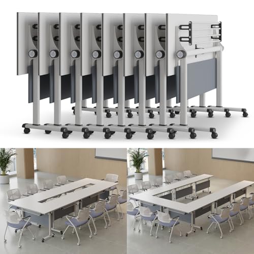 Meedlopia Weißer Konferenztisch, moderner Büro-Sitzungssaal-Schreibtisch, Flip-Top-Schulungs-Seminartisch mit leisen Lenkrollen, beweglicher Computertisch für Büro, Klassenzimmer Meedlopia Weißer Konferenztisch, moderner Büro-Sitzungssaal-Schreibtisch, Flip-Top-Schulungs-Seminartisch mit leisen Lenkrollen, beweglicher Computertisch für Büro, Klassenzimmer von Meedlopia