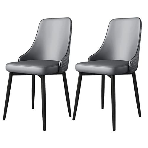 Moderne Esszimmerstühle, 2er-Set, für die Küche, mit PU-Kissen, Sitzlehne, Mid-Century-Wohnzimmer, seitliche Metallbeine (Farbe: Dunkelgrau) von Meedlopia
