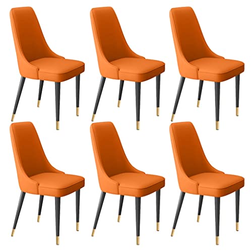 Moderne Küchen-/Wohnzimmer-Seitenstühle, 6er-Set, mit weichem Mikrofaserleder und Metallbeinen, Latexpolster, Esszimmerstühle (Orange) von Meedlopia