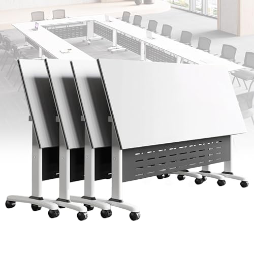 Moderne Mobile Flip-Top-Schulungstische mit Rädern, weißer Seminar- und Besprechungstisch für Konferenzräume und Klassenzimmer von Meedlopia