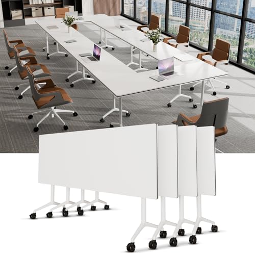 Moderner Konferenztisch, 4-teiliger Klapptisch mit 360°-Rollen, Büroraum für 4–6 Personen, modulares Meeting (weiß, 47 Zoll) von Meedlopia